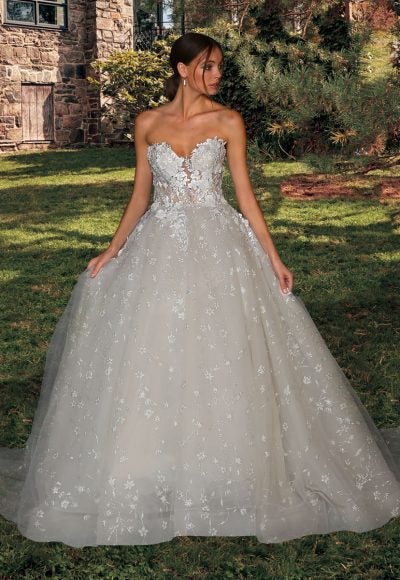 Strapless Sweetheart Neckline Lace Bodice A-line Wedding Dress With Sparkle Tulle Skirt by Eve of Milady