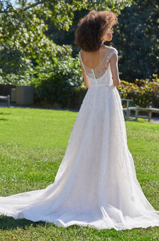 Cap Sleeve Beaded A-line Wedding Dress With Illusion Neckline