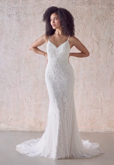 Beaded Fit And Flare Wedding Dress With Plunging V-back by Maggie Sottero