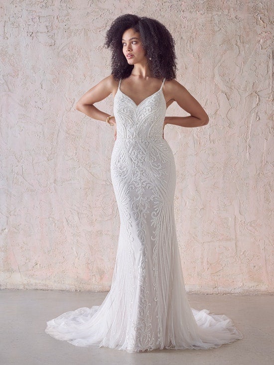 Beaded Fit And Flare Wedding Dress With Plunging V-back by Maggie Sottero - Image 1