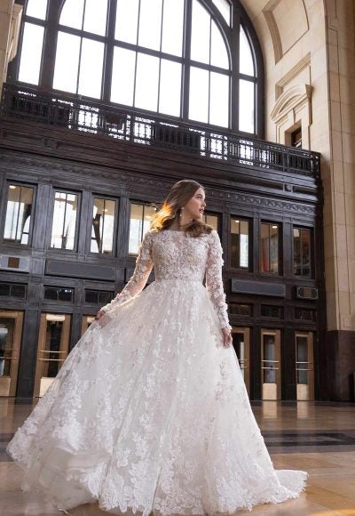 Long Sleeve 3D Floral Ballgown Wedding Dress by Martina Liana Luxe