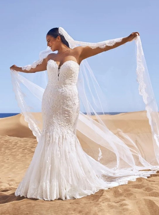 Lace Strapless Mermaid Wedding Dress With Sweetheart Neckline by Pronovias - Image 1