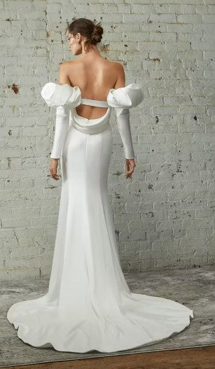 Open Back Sheath Wedding Dress With Detachable Sleeves by Rivini - Image 2