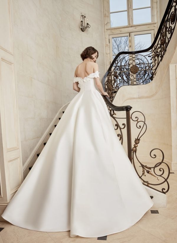 Off The Shoulder Mikado Ball Gown Wedding Dress With Lace Edge by Sareh Nouri - Image 2