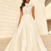 Cap Sleeve High Neckline Ballgown Wedding Dress With Lace Bodice And Full Skirt by Paloma Blanca - Image 1