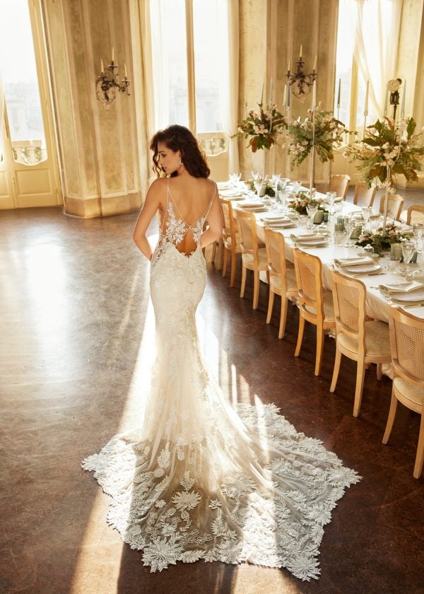 Spaghetti Strap V-neckline Fit And Flare Lace Wedding Dress With Back Details by Randy Fenoli - Image 2