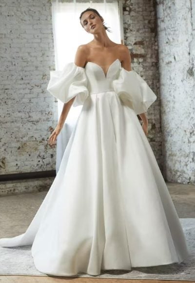Sweetheart Neckline Ballgown Wedding Dress With An Open Back And Detachable Bubble Sleeves. by Rivini