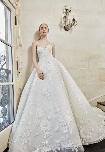 Strapless Sweetheart Ballgown Wedding Dress With Lace Embroidery Throughout by Sareh Nouri