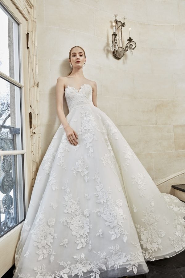 Strapless Sweetheart Ballgown Wedding Dress With Lace Embroidery Throughout by Sareh Nouri - Image 1