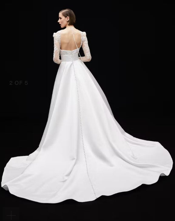 Strapless Satin Ballgown Wedding Dress With Detachable Long Sleeve Lace Bolero by Alyne by Rita Vinieris - Image 2