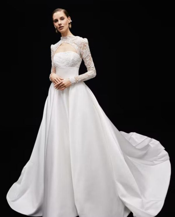 Strapless Satin Ballgown Wedding Dress With Detachable Long Sleeve Lace Bolero by Alyne by Rita Vinieris - Image 1