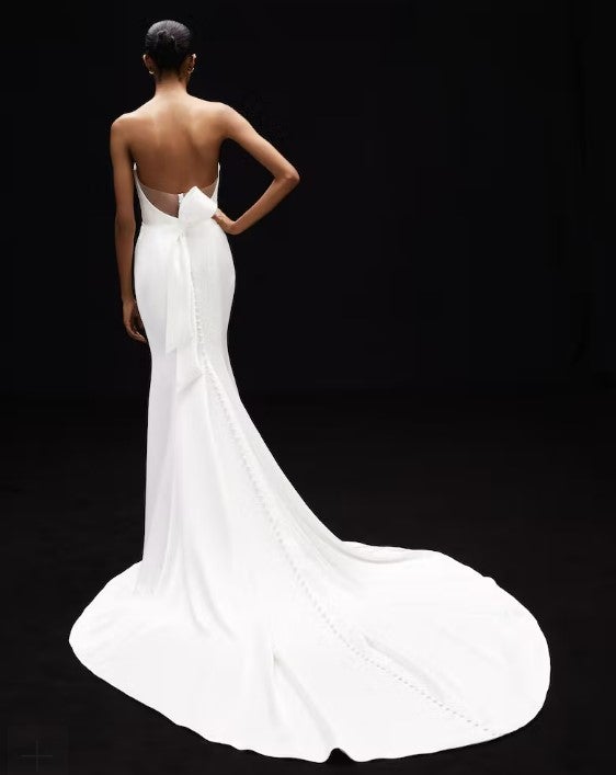 Strapless Satin Sheath Wedding Dress With Draped Bodice And Bow And Front Slit by Alyne by Rita Vinieris - Image 2