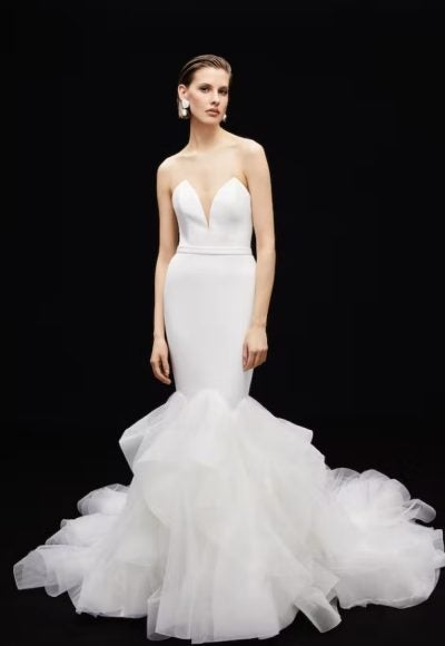 Strapless Sweetheart Fit And Flare Wedding Dress With Textured Tulle Skirt by Alyne by Rita Vinieris