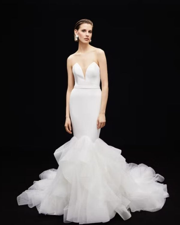 Strapless Sweetheart Fit And Flare Wedding Dress With Textured Tulle Skirt by Alyne by Rita Vinieris - Image 1