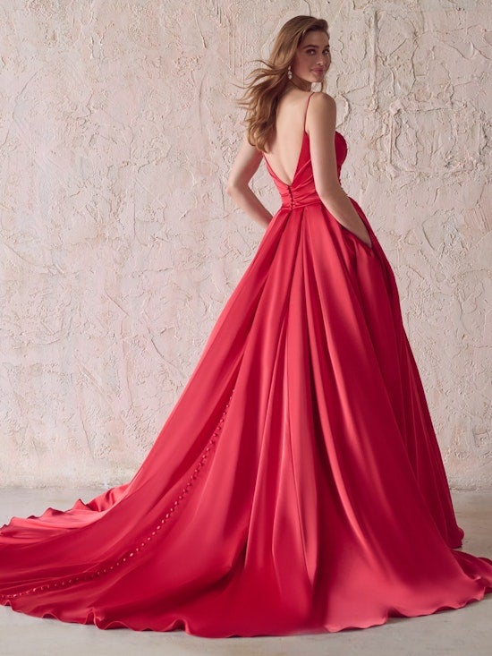 Red A-line Wedding Dress With Straight Neckline And Spaghetti Straps by Maggie Sottero - Image 2