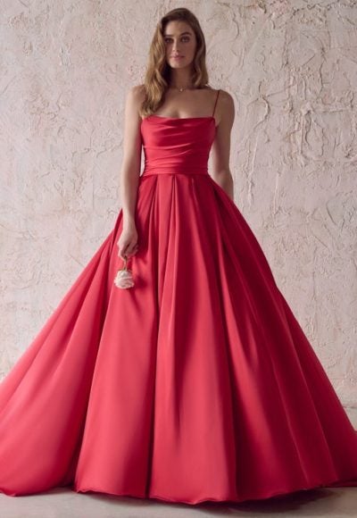 Red A-line Wedding Dress With Straight Neckline And Spaghetti Straps by Maggie Sottero