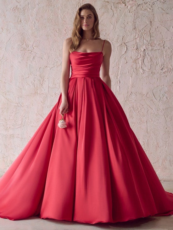 Red A-line Wedding Dress With Straight Neckline And Spaghetti Straps by Maggie Sottero - Image 1
