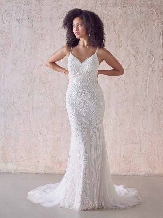 Spaghetti Strap V-neckline Beaded Fit And Flare Wedding Dress by Maggie Sottero - Image 1