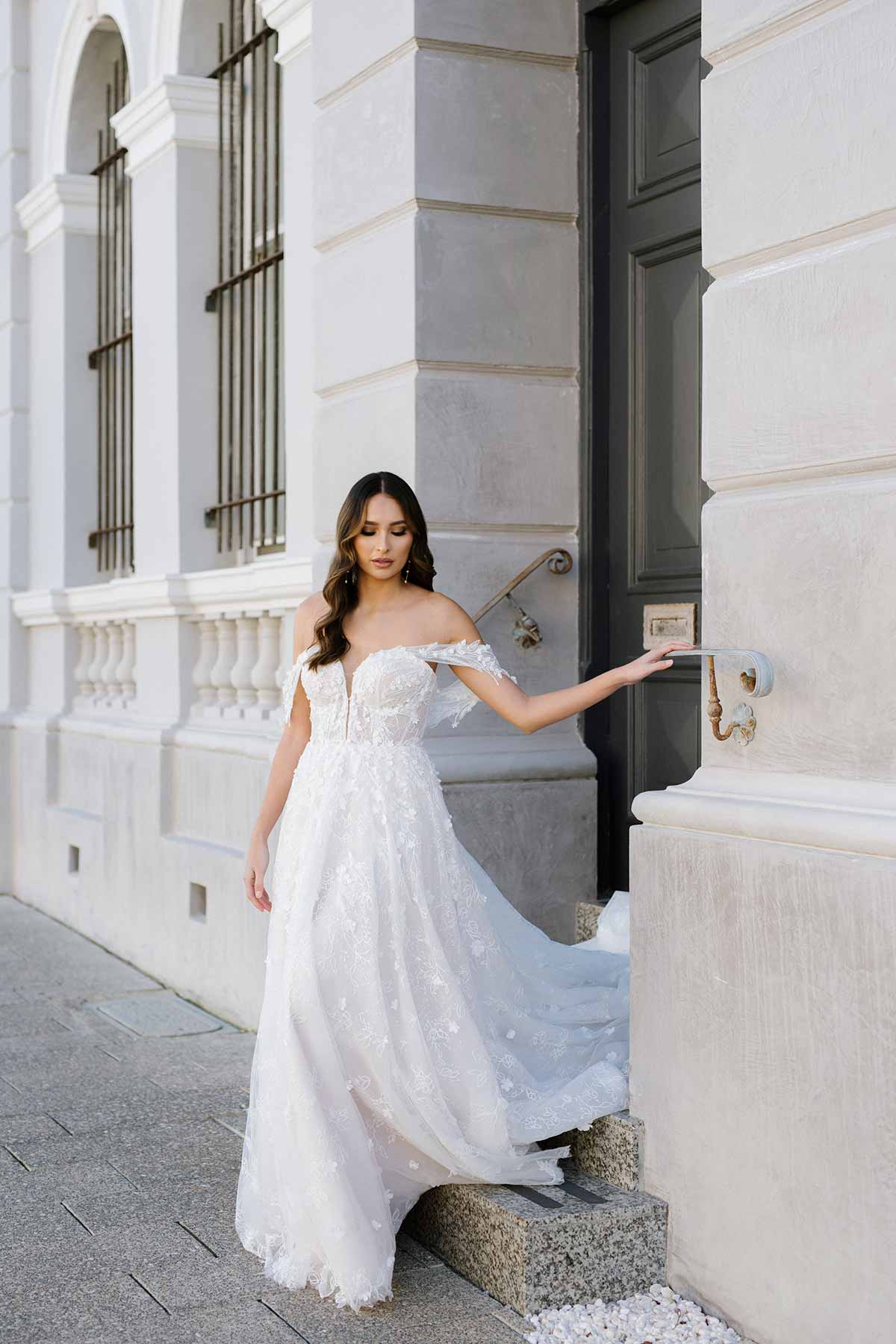 Lauren Elaine Zephyr | Sexy Halter Slit Wedding Dress with Sparkle