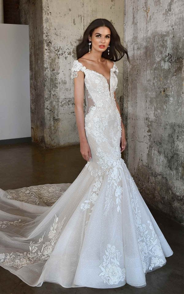 Cap Sleeve Lace Fit And Flare Wedding Dress by Martina Liana Luxe - Image 1