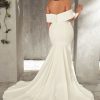 Crepe Off The Shoulder Fit And Flare Simple Wedding Dress by Mikaella - Image 2