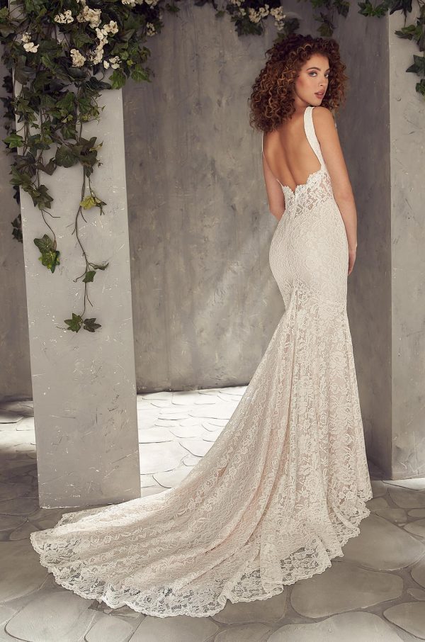 Sleeveless Lace Fit And Flare Wedding Dress With V-neckline And Open Back by Mikaella - Image 2