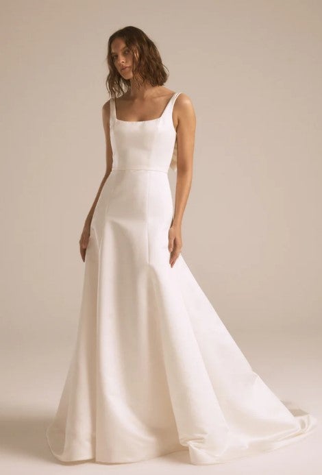 Sleeveless Square Neckline Fit And Flare Wedding Dress With Back