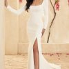 Long Sleeve Square Neck Fit And Flare Wedding Dress With Open Back by Paloma Blanca - Image 1