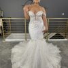 Off The Shoulder Deep V Neckline Mermaid Wedding Dress With Sequins And Bling by Pantora Bridal - Image 1