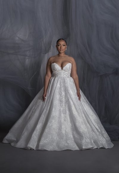 Strapless Sweetheart Neckline Ballgown Wedding Dress With Lace And Bling by Pantora Bridal