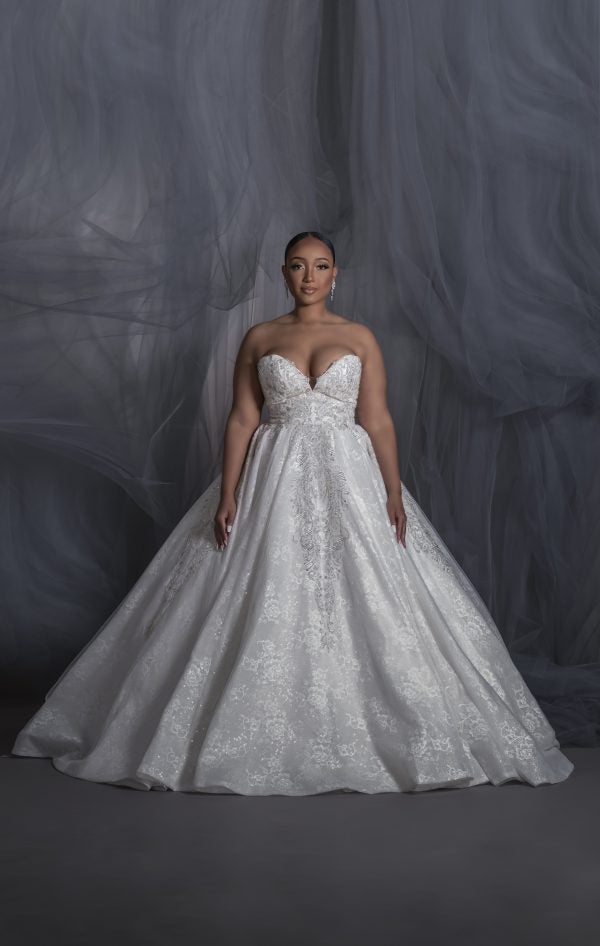 Strapless Sweetheart Neckline Ballgown Wedding Dress With Lace And Bling by Pantora Bridal - Image 1