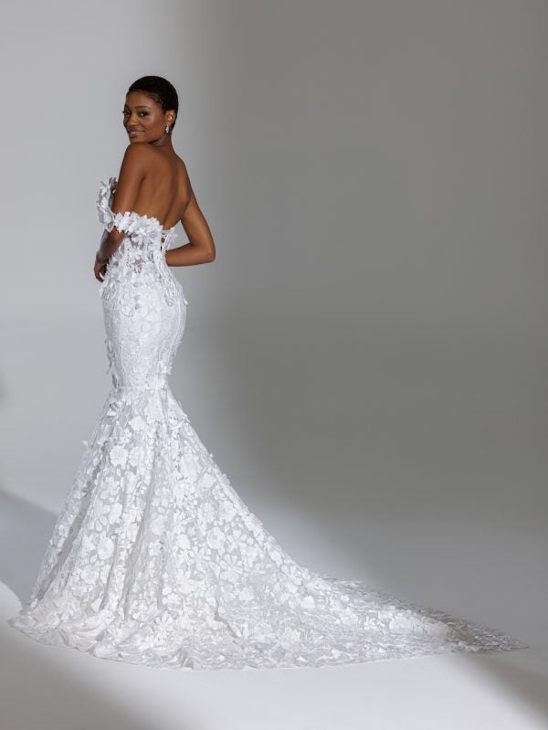 Embroidered Fit And Flare Wedding Dress With Off The Shoulder Strap by Pnina Tornai - Image 2