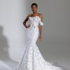Embroidered Fit And Flare Wedding Dress With Off The Shoulder Strap by Pnina Tornai - Image 1