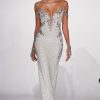 Off The Shoulder Deep V-neckline Sheath Crystal Embellished Wedding Dress by Pnina Tornai - Image 1