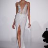 Sleeveless Deep V-neckline Sheath Wedding Dress With Illusion Bodice And Glitter Skirt With Front Slit by Pnina Tornai - Image 1