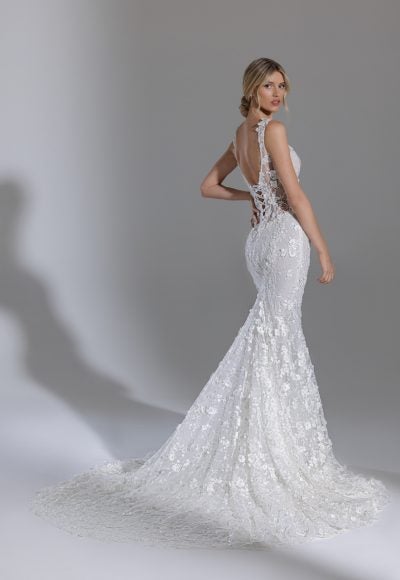 Sleeveless Square Neckline Fit And Flare Floral Lace Wedding Dress by Pnina Tornai - Image 2