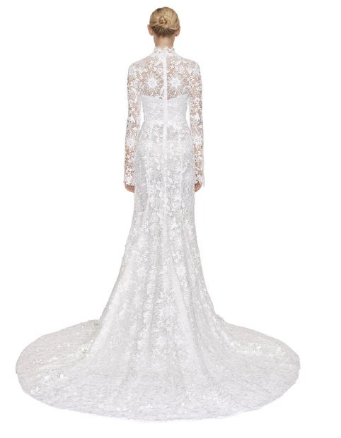 Lace High Neckline Long Sleeve Fit And Flare Wedding Dress by Reem Acra - Image 2