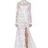 Lace High Neckline Long Sleeve Fit And Flare Wedding Dress by Reem Acra - Image 1