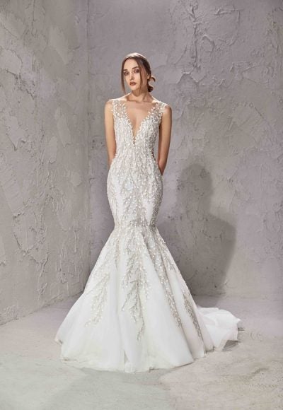Mermaid Wedding Dress With Embroidery And Illusion Back by Tony Ward