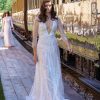 3/4 Sleeve V-neckline Beaded A-line Wedding Dress by Andrea Sedici - Image 1