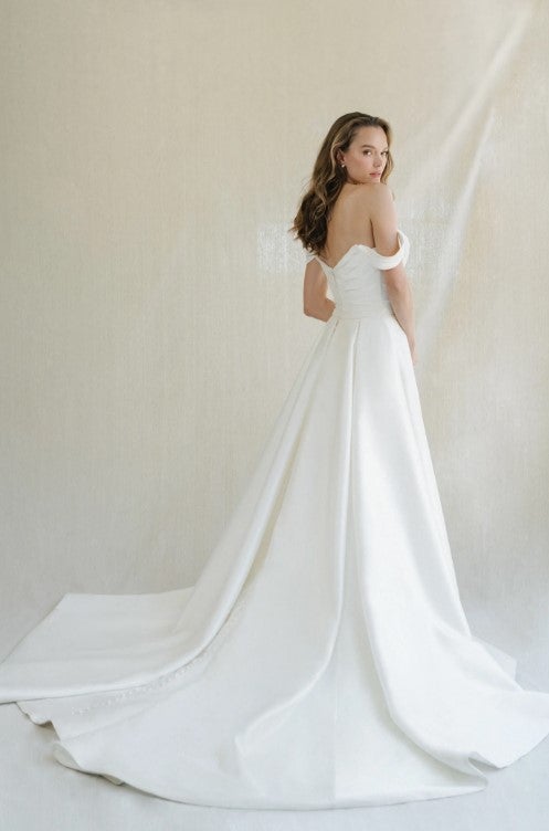 Off The Shoulder A-line Wedding Dress With Attached Overskirt by Anne Barge - Image 2