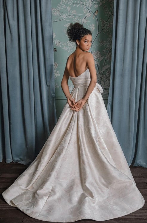 Strapless A-line Wedding Dress With Brushed Floral Jacquard by Anne Barge - Image 2