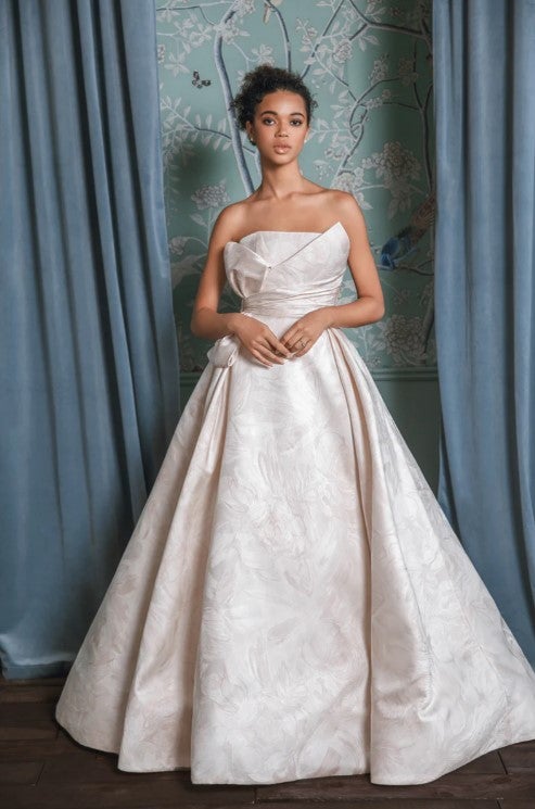 Strapless A-line Wedding Dress With Brushed Floral Jacquard by Anne Barge - Image 1