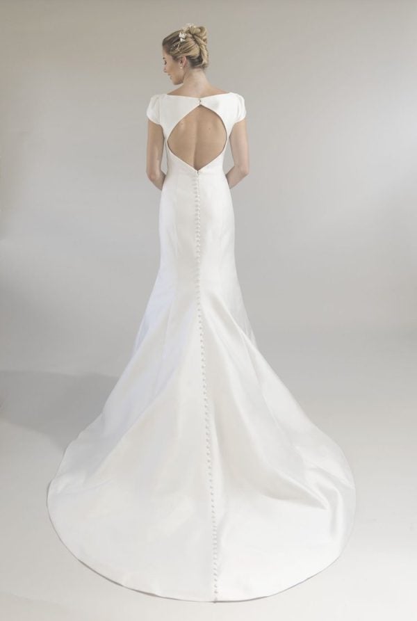 Cap Sleeve Mikado Fit And Flare Wedding Dress With Keyhole Back by Augusta Jones - Image 2