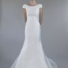 Cap Sleeve Mikado Fit And Flare Wedding Dress With Keyhole Back by Augusta Jones - Image 1