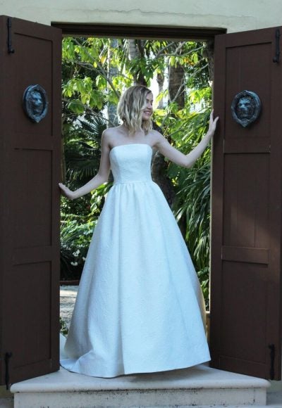 Strapless Brocade Ball Gown Wedding Dress by Augusta Jones