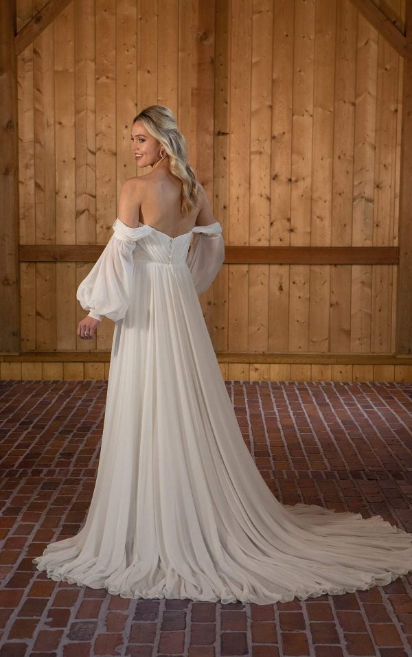 Chiffon A-line Wedding Dress With Detachable Long Sleeves by Essense of Australia - Image 2