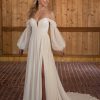 Chiffon A-line Wedding Dress With Detachable Long Sleeves by Essense of Australia - Image 1