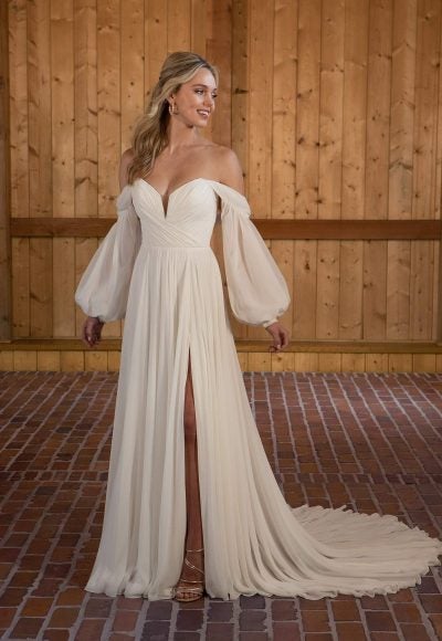 Chiffon A-line Wedding Dress With Detachable Long Sleeves by Essense of Australia