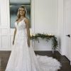 Spaghetti Strap V-neckline Lace A-line Wedding Dress With Tulle Layered Skirt by Essense of Australia - Image 1